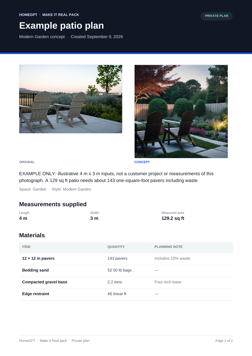 Open the sample HomeGPT patio project PDF